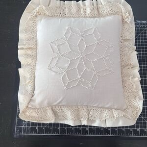 VTG Candlewicking Pillow Cushion Flower Needlework  Handmade Cottagecore 17”
